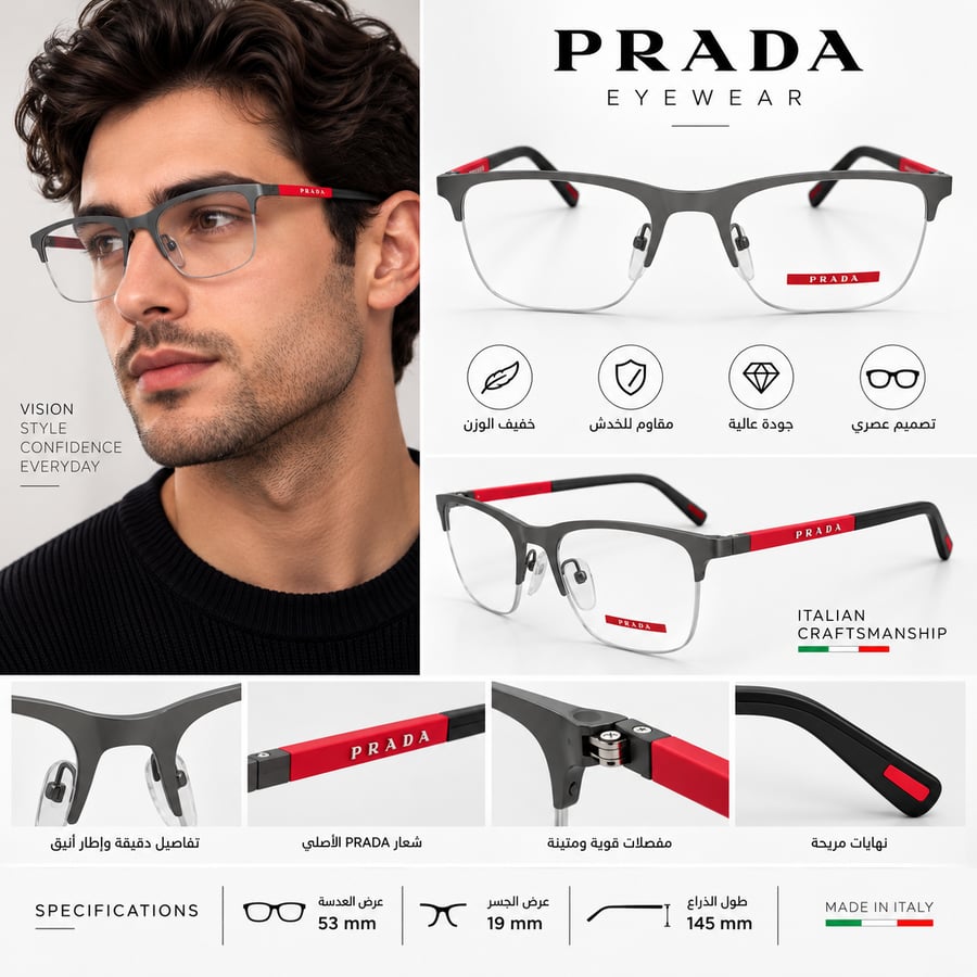 نظارة طبية Prada بإطار رمادي