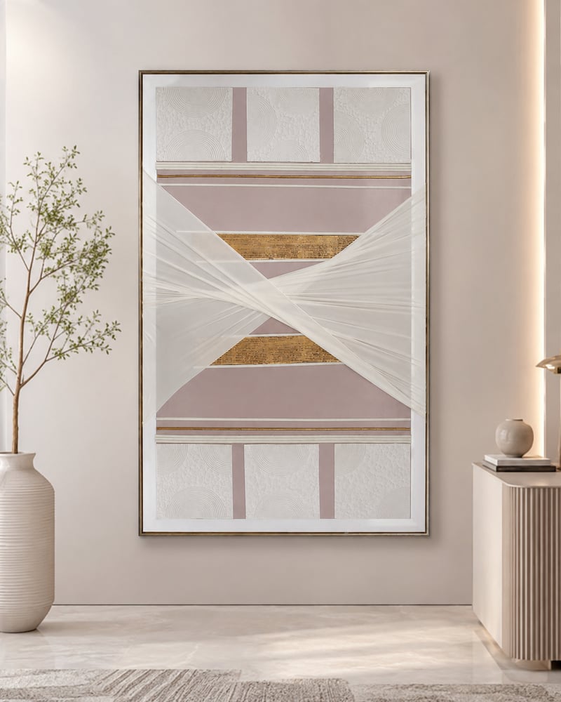 لوحة فنية بإطار ذهبي مقاس 100 × 160 سم