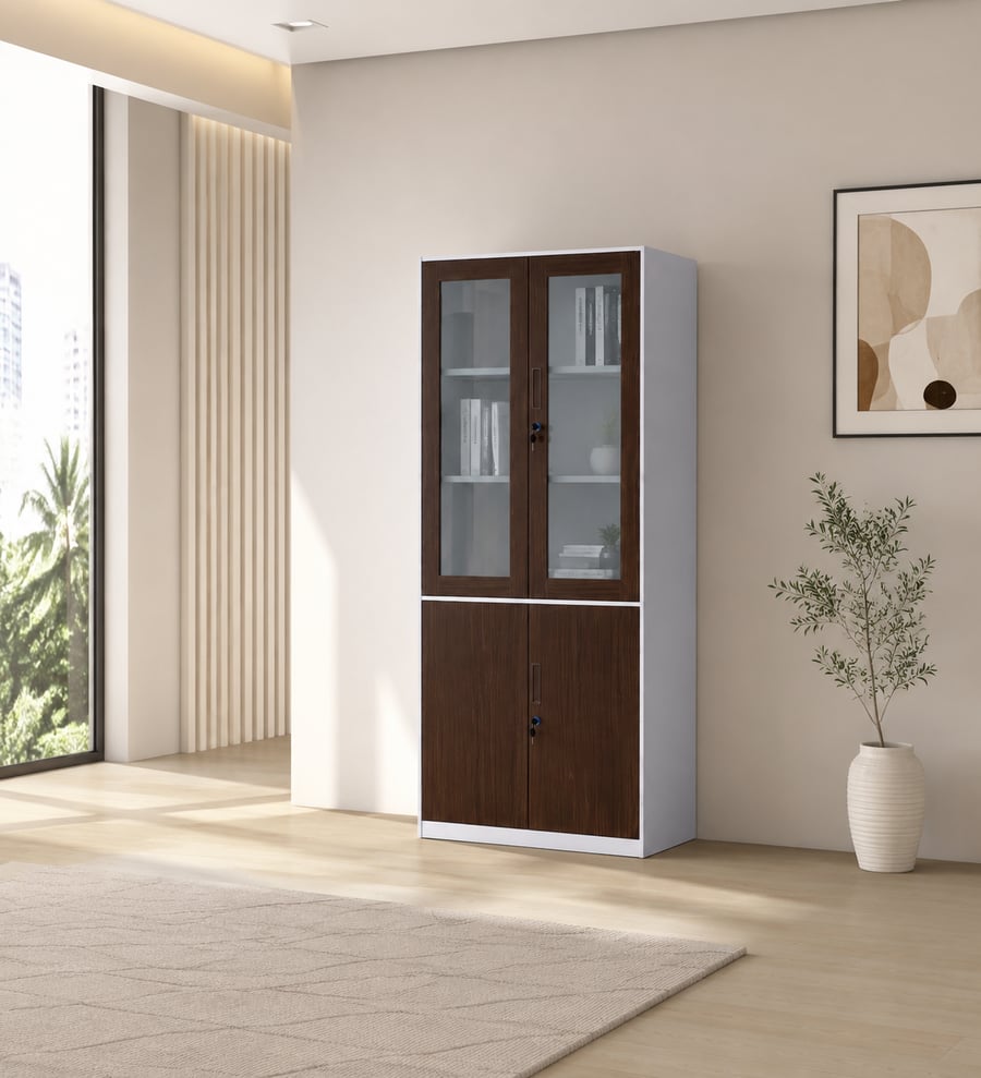دولاب ملفات معدني باللون البني والأبيض مقاس 185 × 90 سم