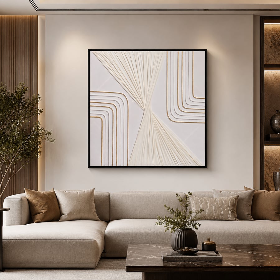 لوحة فنية مربعة بإطار أسود مقاس 100 × 100 سم