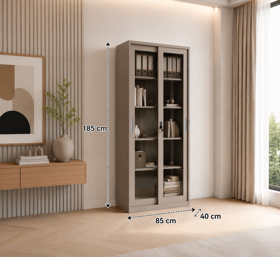 دولاب ملفات معدني باللون البيج مقاس 185 × 85 سم