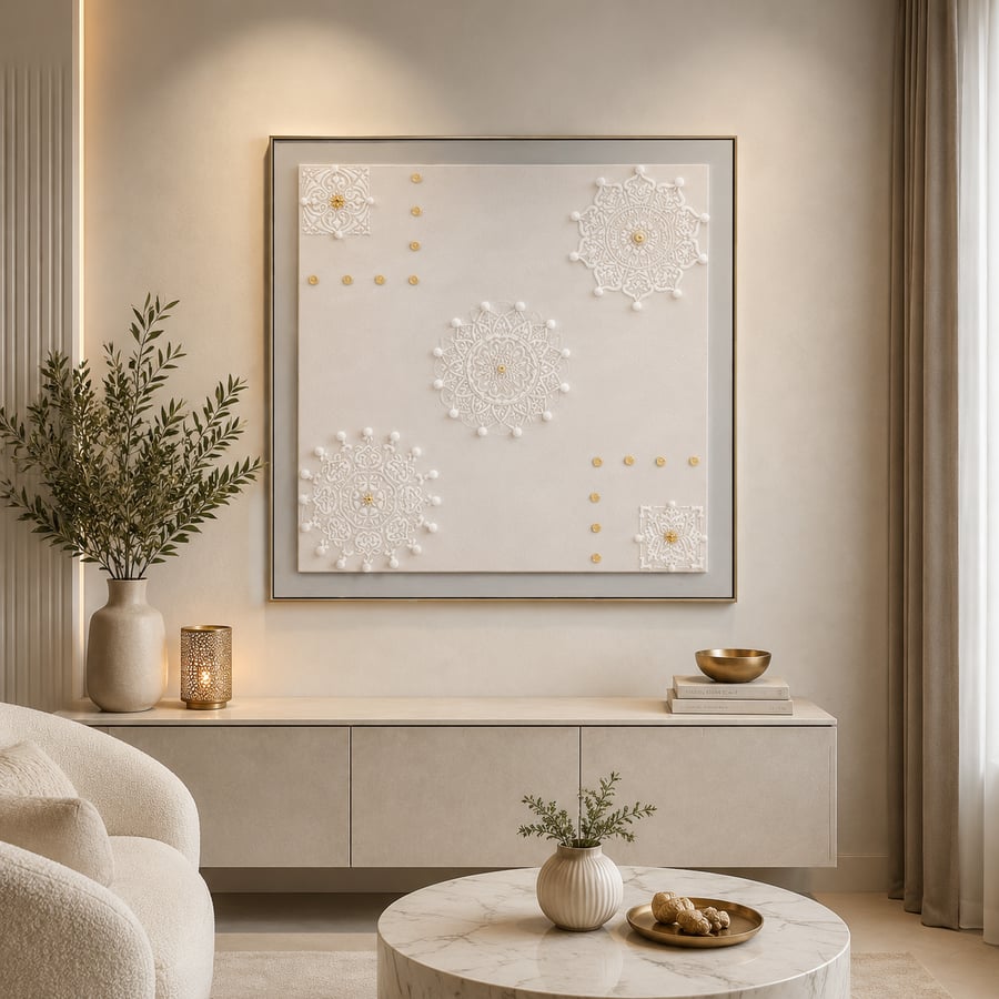 لوحة فنية مربعة بإطار ذهبي مقاس 100 × 100 سم