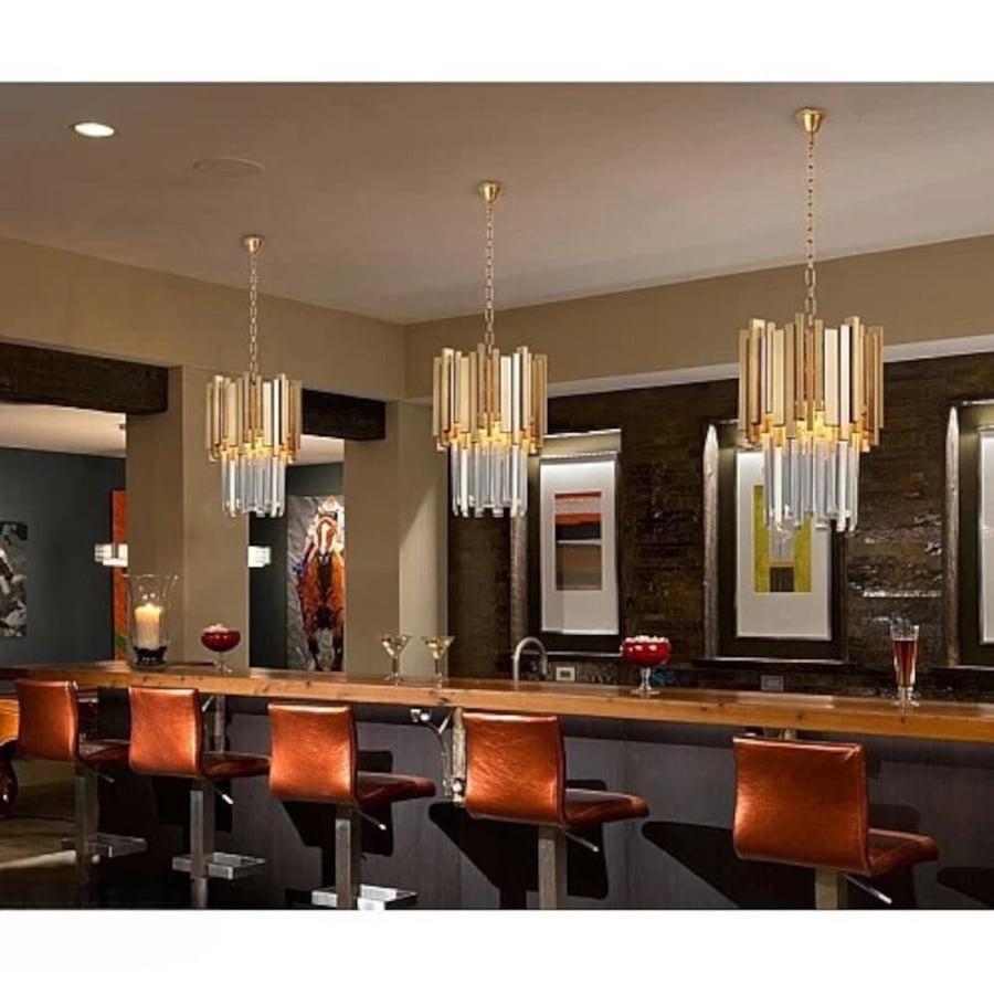 Crystal chandelier with gold color, luxurious design, and sparkling lighting, diameter 28 cm