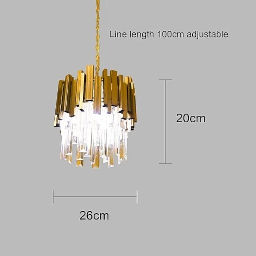 Crystal chandelier with gold color, luxurious design, and sparkling lighting, diameter 28 cm