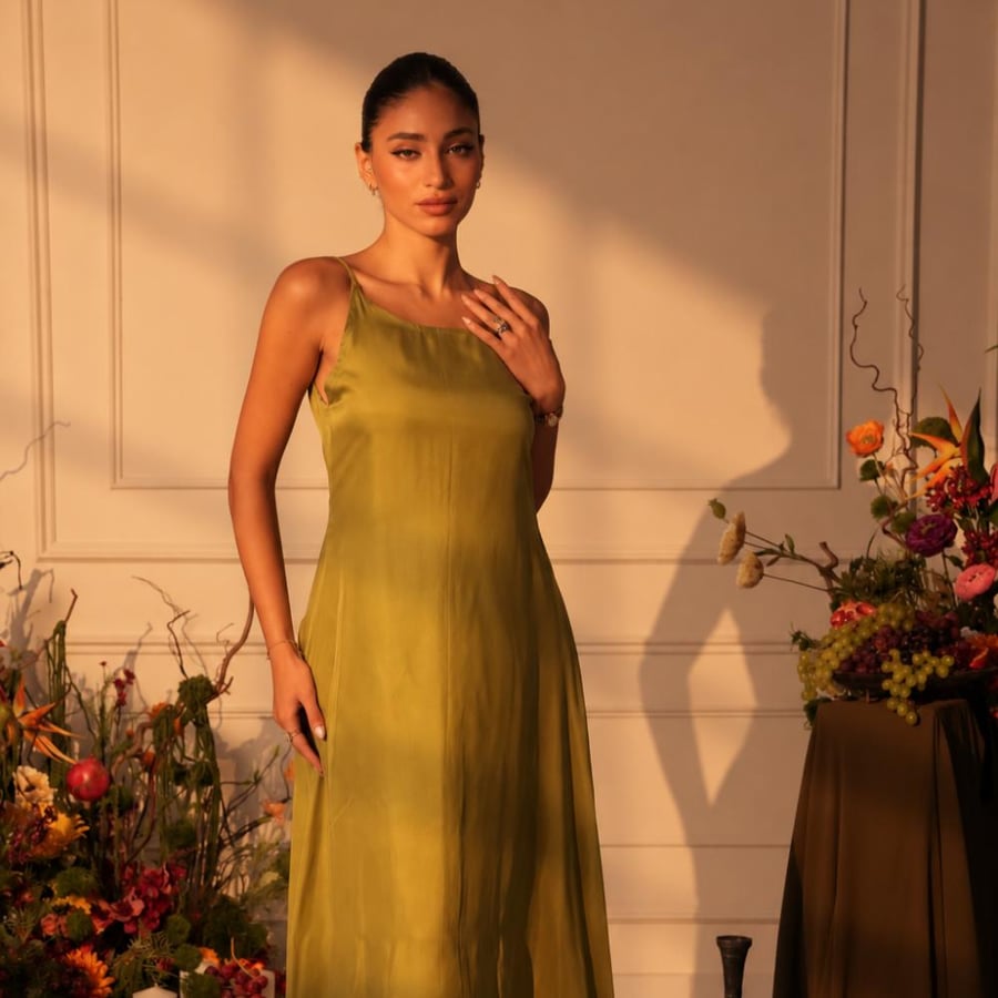 Olive Silk Dress