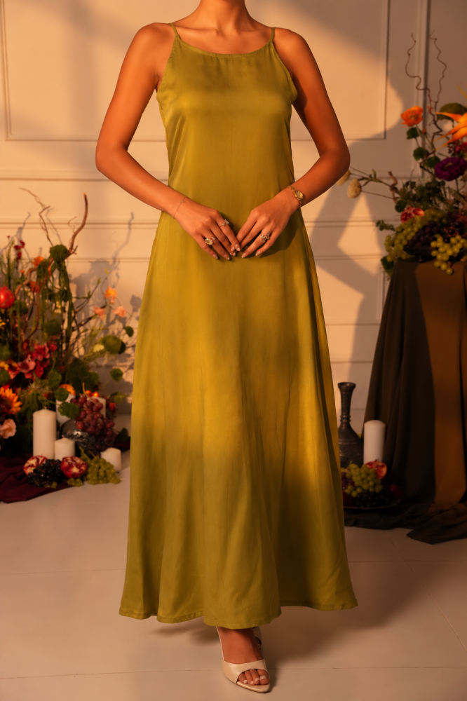 Olive Silk Dress