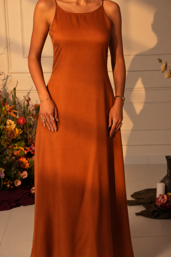 Burnt Amber Silk Dress