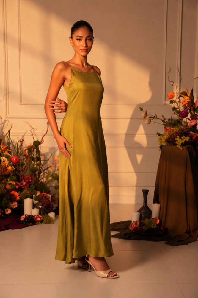 Olive Silk Dress
