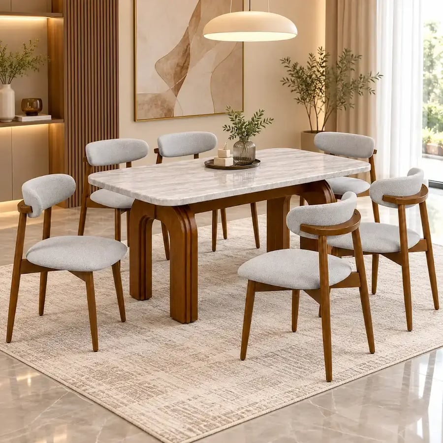 طاولة طعام بديل رخام ماليزي 6 كرسي T140S/C265 WALNUT/GREY