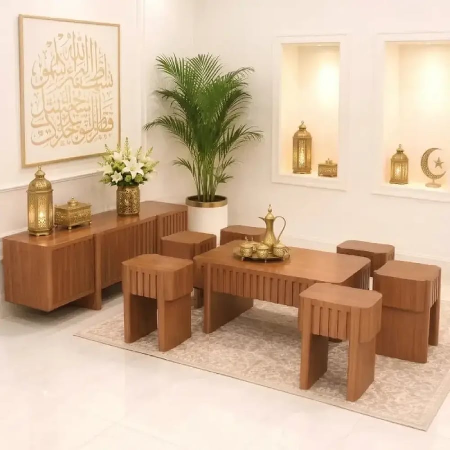 طقم طاولات مع طاولة تلفزيون مودرن 7 قطع بالبني أو الأسود – بلازما 200 × 40 × 60 سم
