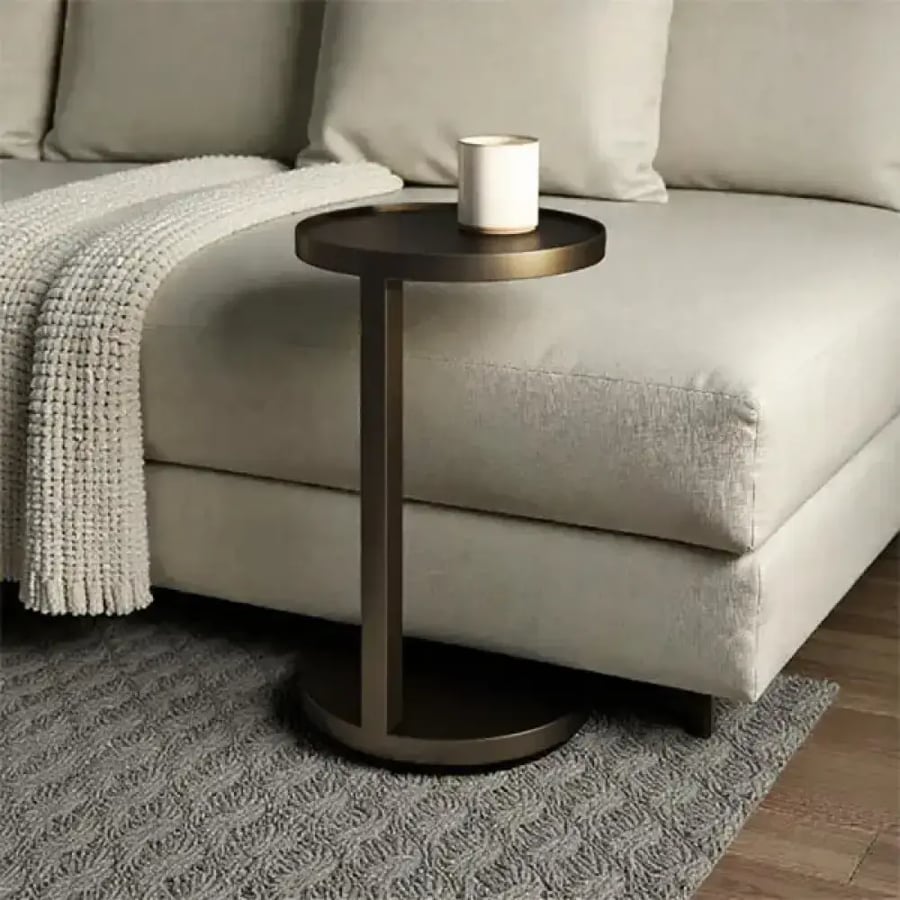 طاولة خدمة نحاسي دائرية 35 سم بقاعدة تدخل تحت الكنب