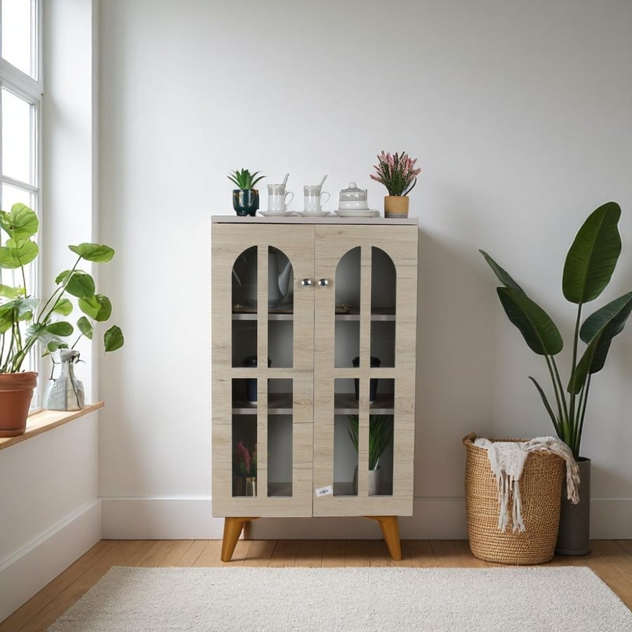 ركن كوفي أنيق بتصميم عمودي – خشب طبيعي مع أرجل مرتفعة