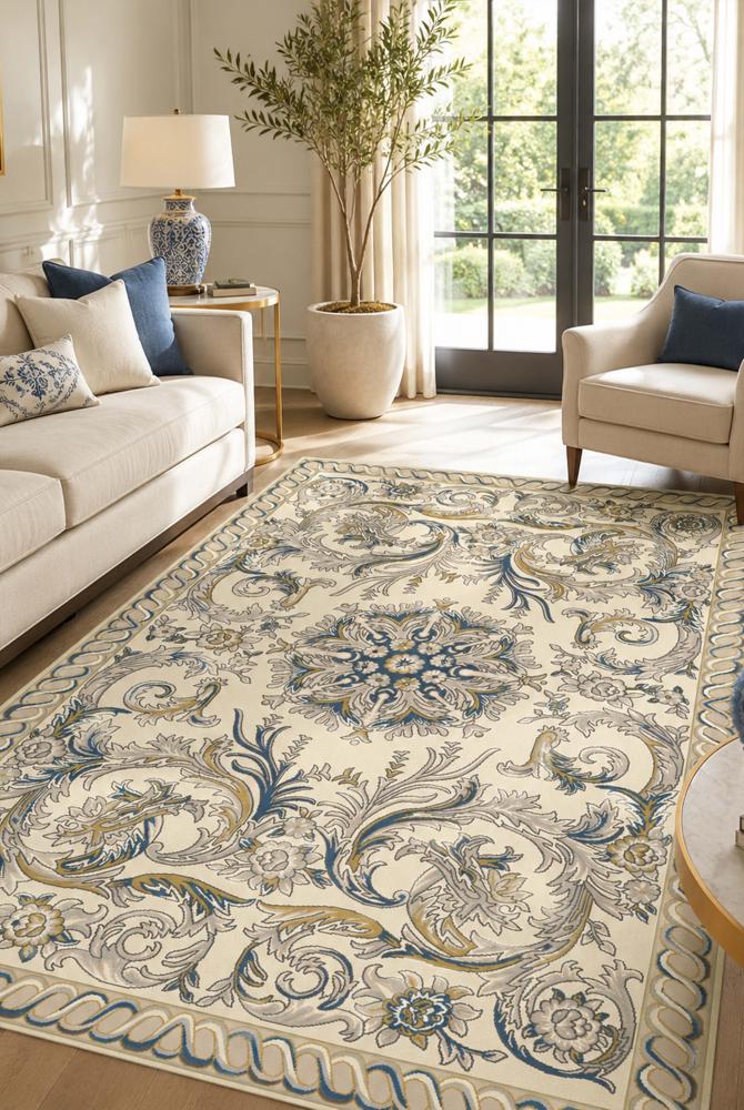 4.00X8.00 Beige-Blue DESIGN COL-FC102 Toulouse K1867 SJ