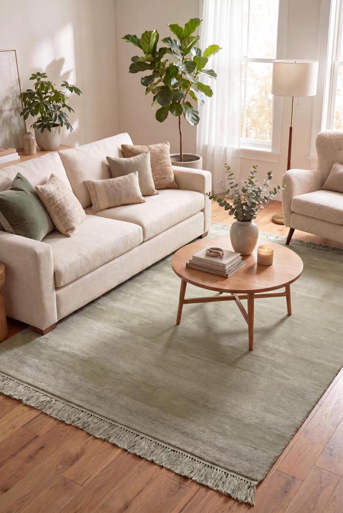 Handmade viscose rug - green