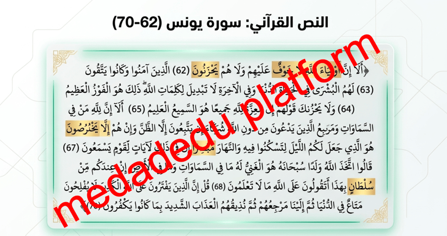 الدرس الثامن تفسير سورة يونس من الآية رقم ٦٢ إلى الآية رقم ٧٠
