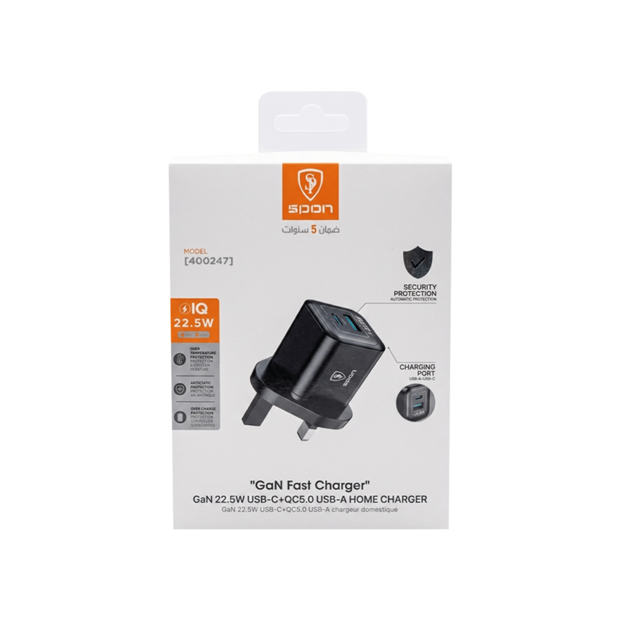 شاحن جداري سريع GaN بقدرة 22.5 واط بمنفذي USB-C و QC5.0 USB-A موديل 40