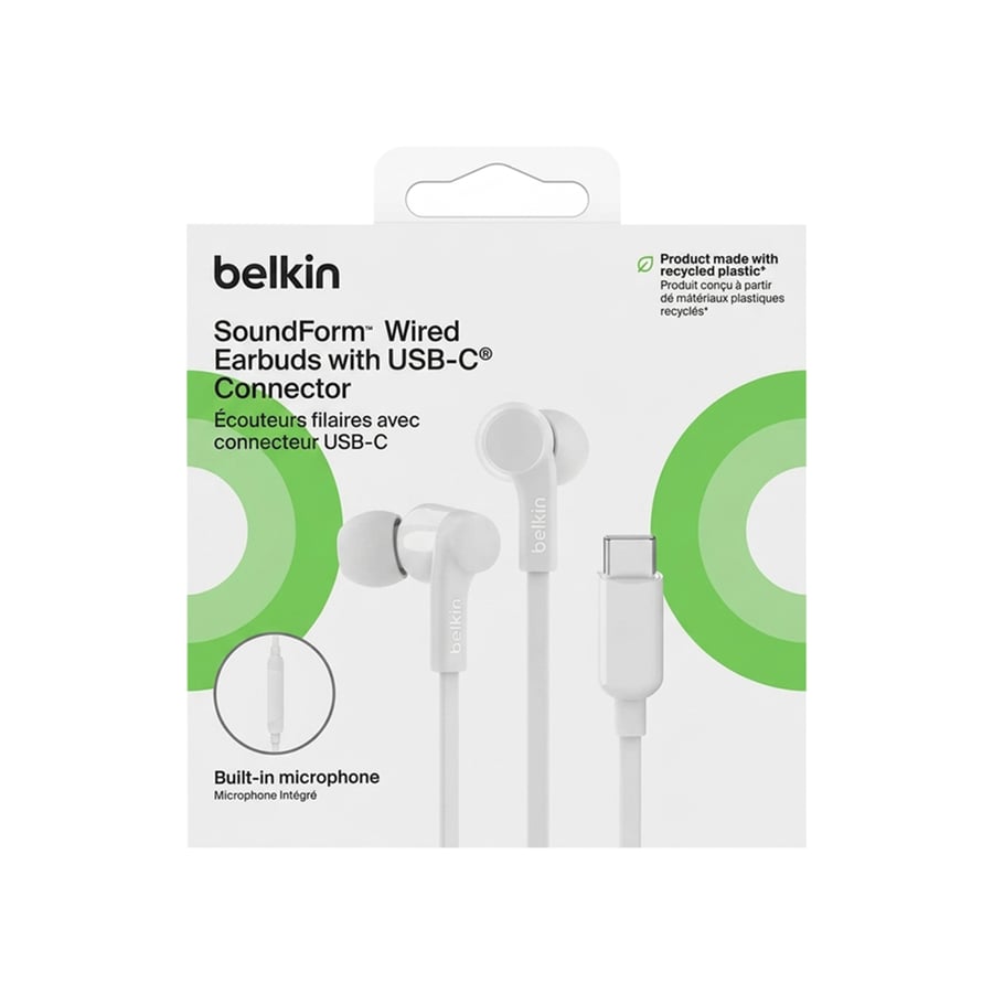سماعة أذن سلكية SoundForm باللون الأبيض بمقبض USB-C وميكروفون مدمج
