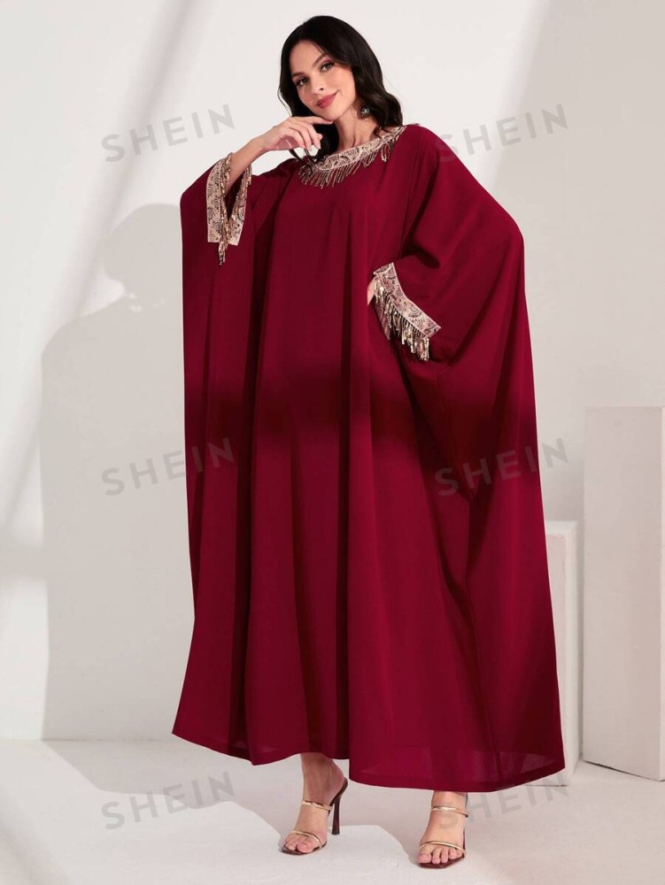 SHEIN Najma قفطان بتفاصيل مقلم مترتر