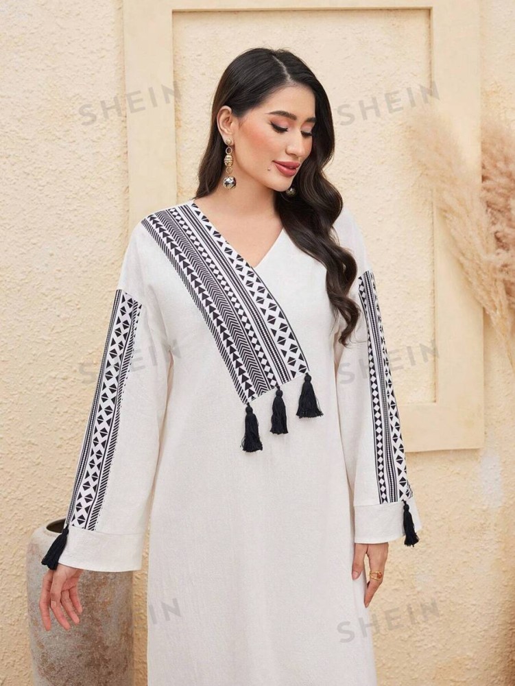SHEIN Najma فستان نسائي عربي بطية هندسية مزين بالخيوط الطويلة