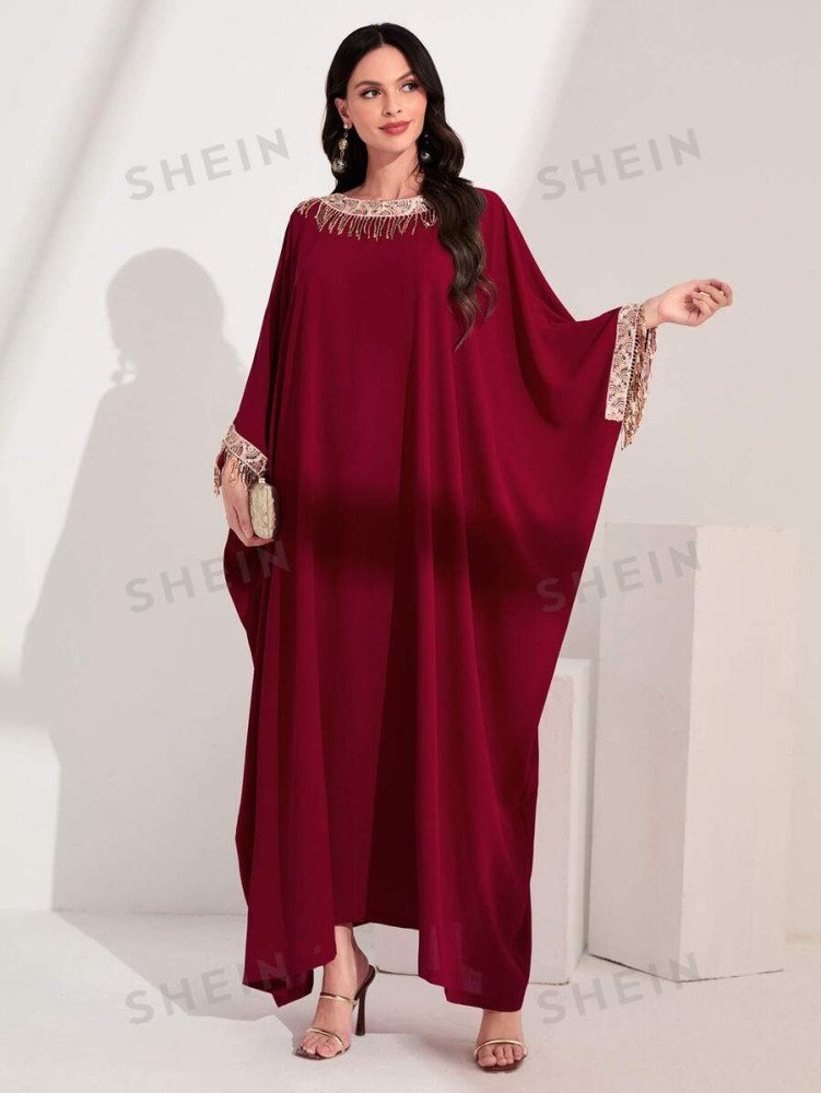 SHEIN Najma قفطان بتفاصيل مقلم مترتر