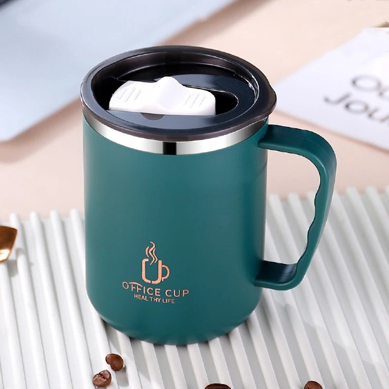 500 مللي/17oz 304 الفولاذ المقاوم للصدأ زجاجة ماء طبقات مزدوجة القهوة القدح كوب الحليب مع غطاء بلاستيكي ومقبض