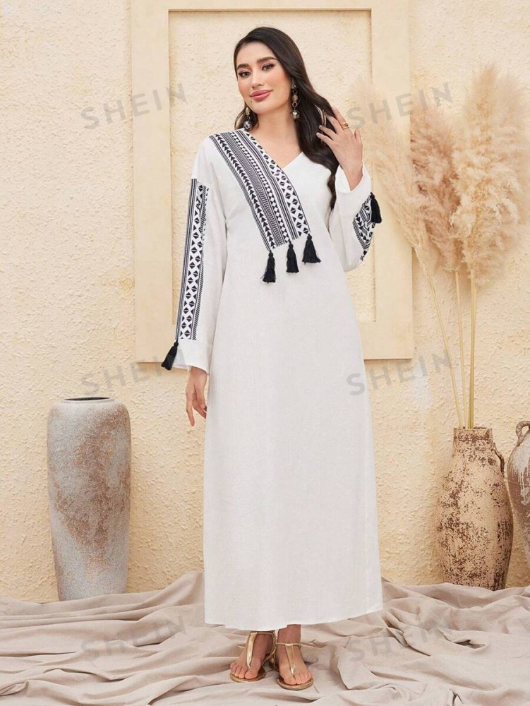 SHEIN Najma فستان نسائي عربي بطية هندسية مزين بالخيوط الطويلة