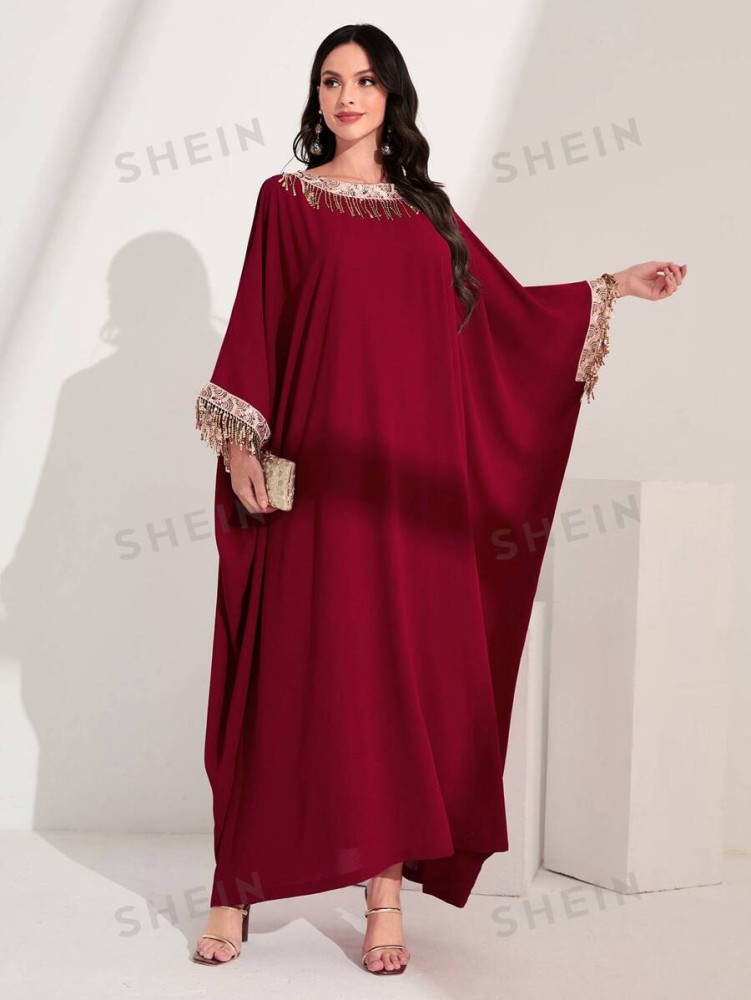 SHEIN Najma قفطان بتفاصيل مقلم مترتر