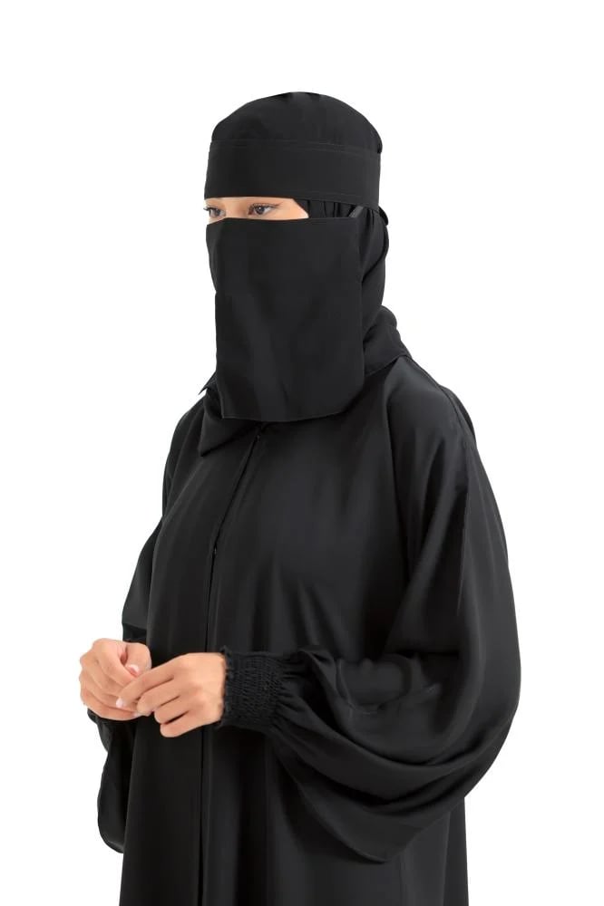 نقاب  قصير ماركة بدون اسم الأنيق –  مطاط مائل 2 سم غطاء كامل للوجه للمرأة المسلمة باحتشام وأناقة