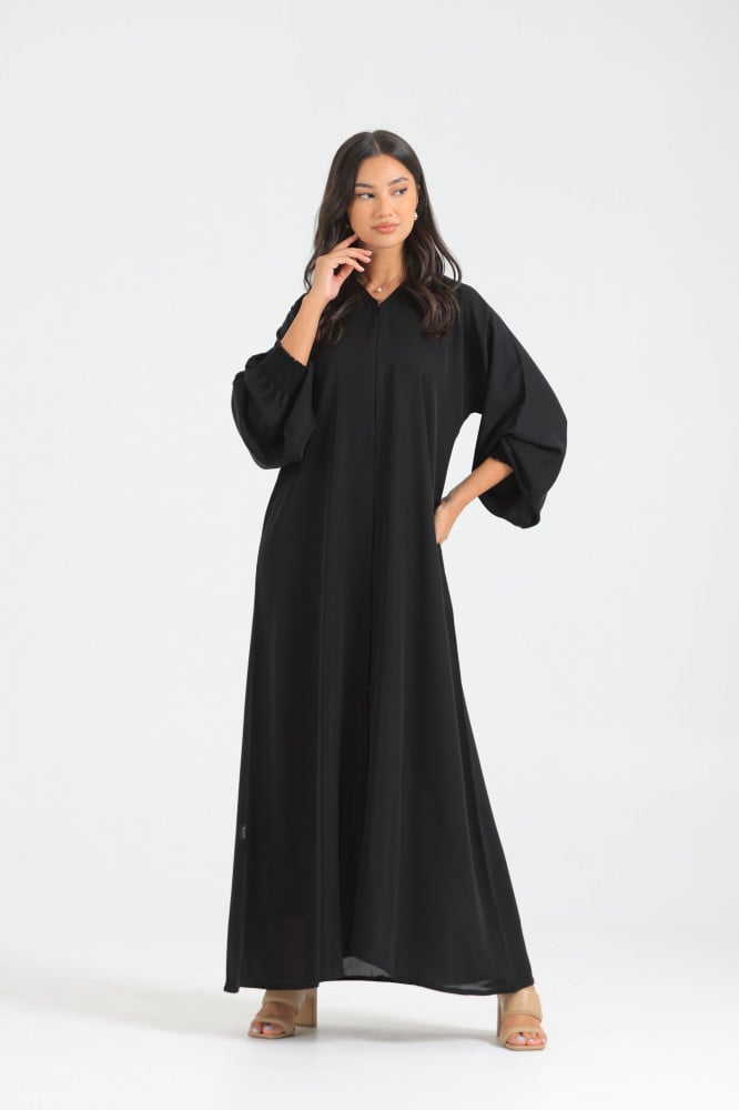 Bedoon Essm Plain Abaya(SADA) with Elastic Sleeves