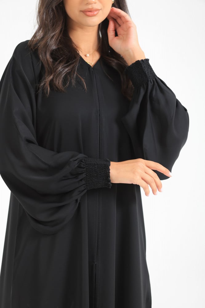 Bedoon Essm Plain Abaya(SADA) with Elastic Sleeves