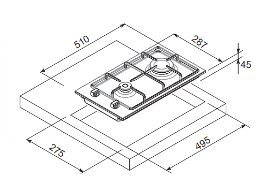 Ceramic surface for 2 electric burners kitchen net MP2201015
