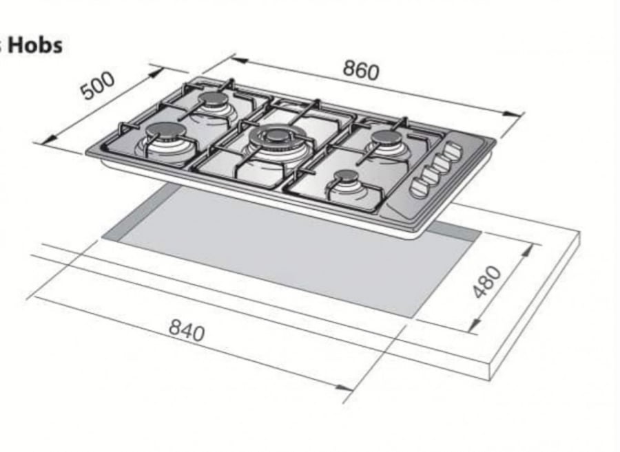 Gas hob 90cm 5 burners Kitchen Line JW5020