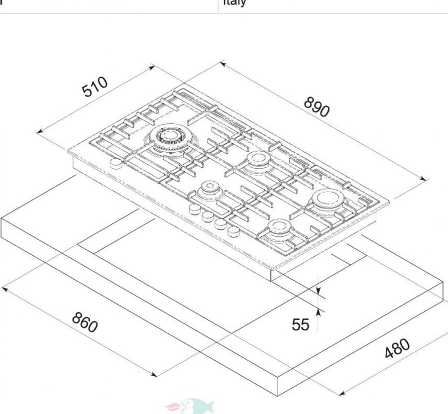 Surface 90 cm Bella Gas 5-burner Italian B90GX50E