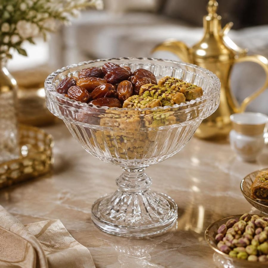 صحن زجاجي للتمور والحلويات