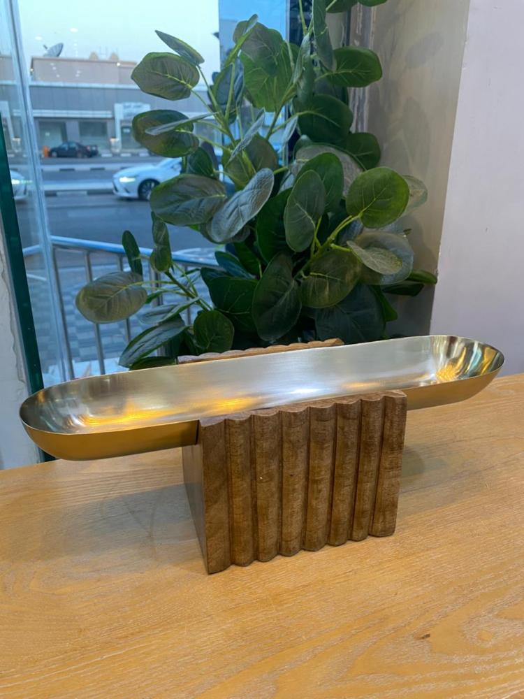 Elegant long serving platter with wooden base Small size