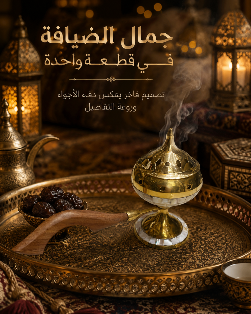 مبخرة هندية ذهبية بمقبض خشبي