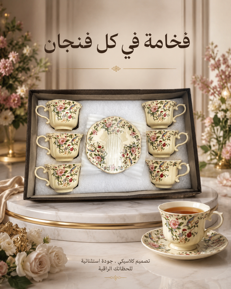 طقم اكواب قهوة تركي بنقوش زهريه بلمسه ورد