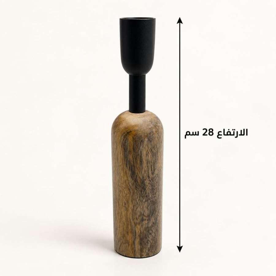شمعدان هندي خشبي بلمسات سوداء – ارتفاع 28 سم