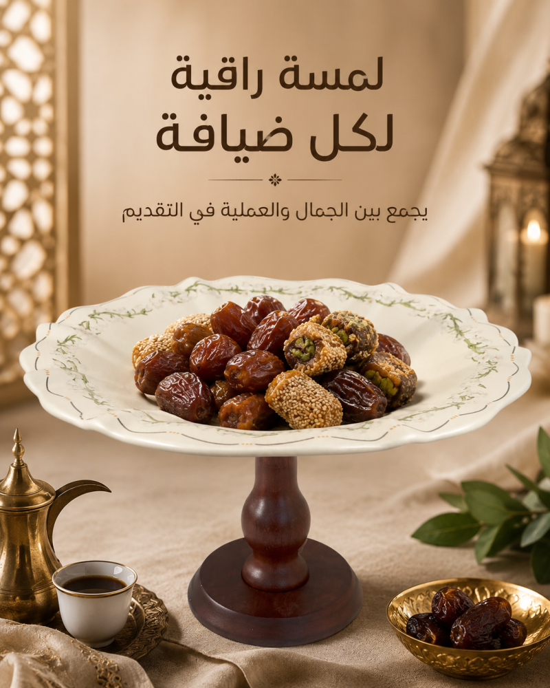 طبق كيك مرتفع بقاعدة خشبية