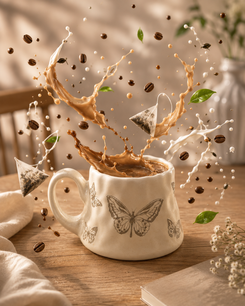 كوب قهوه  بنقشه الفراشه