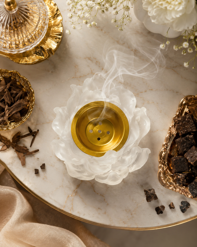 مبخرة كريستال بشكل وردة بوعاء ذهبي