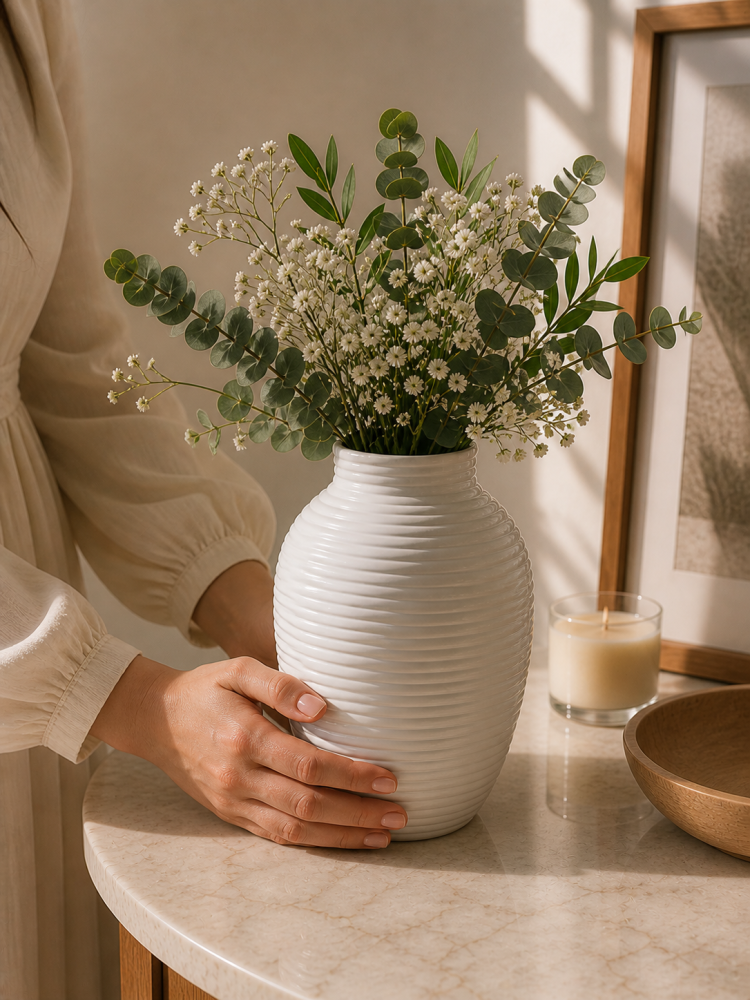 A vase made of raw gypsum