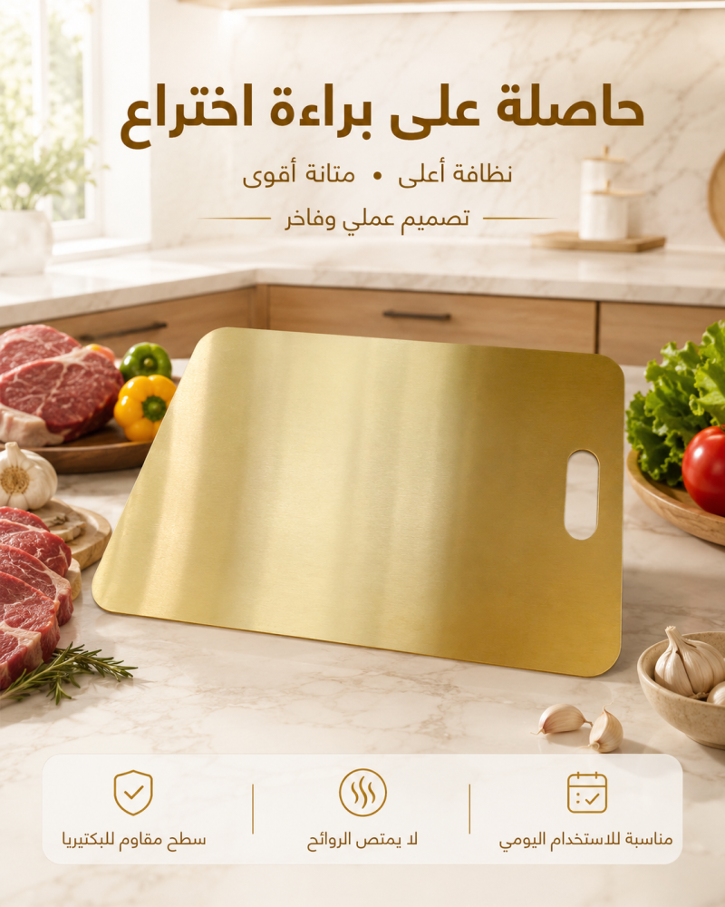 لوح تقطيع ستيل ذهبي كبير مقاوم للبكتيريا