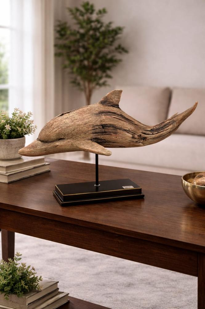 Luxurious wooden dolphin sculpture on an elegant base