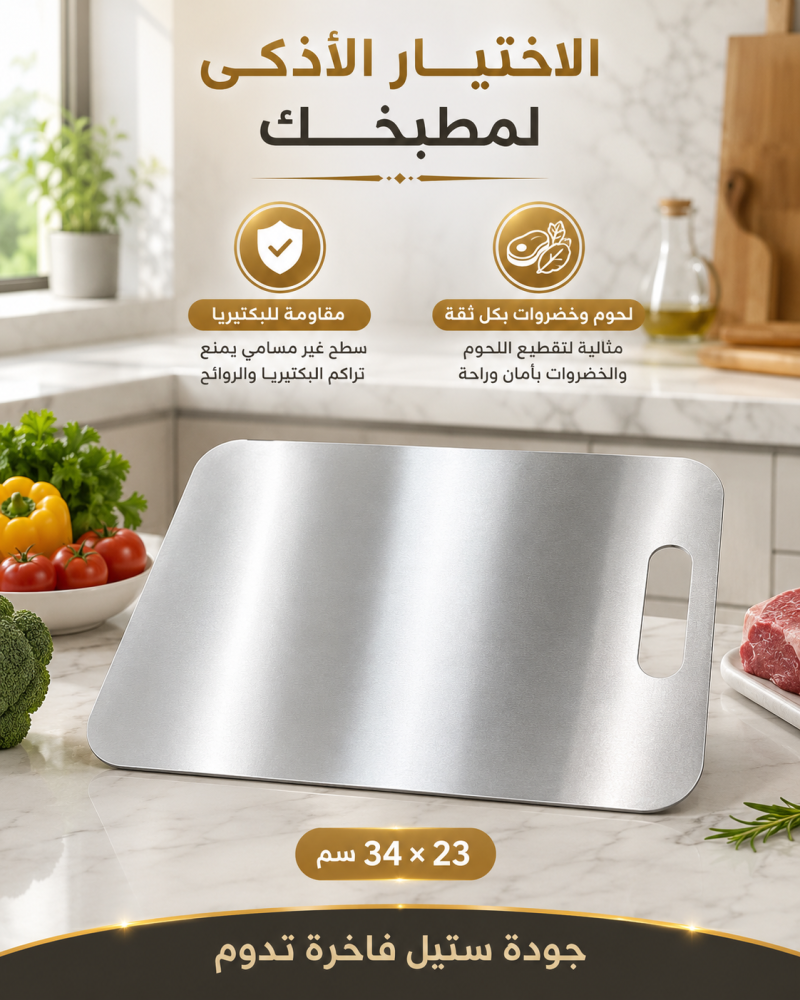 لوح تقطيع ستيل فضي مقاوم للبكتيريا – مقاس صغير