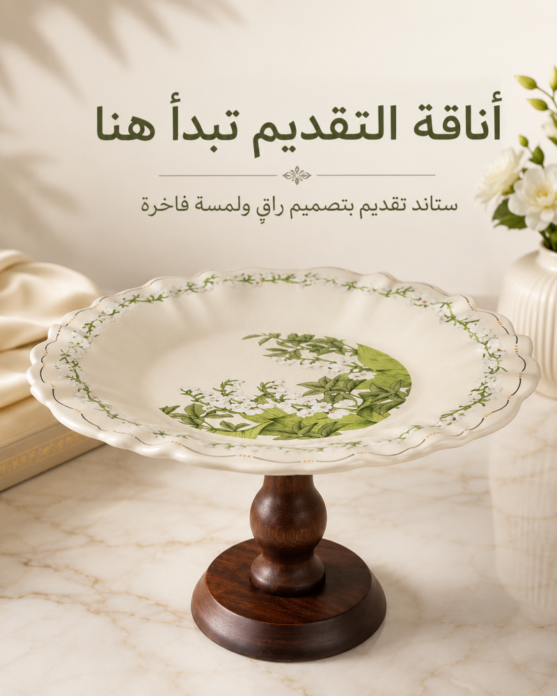 طبق كيك مرتفع بقاعدة خشبية