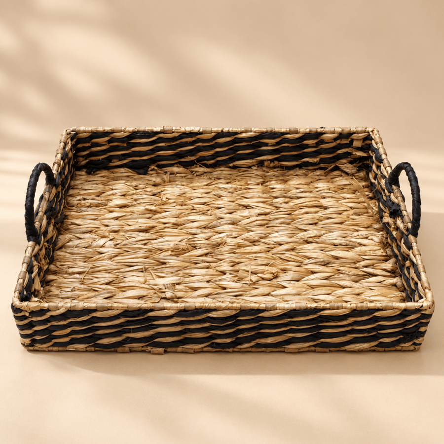 صينية خوص عريضة بمقابض سوداء – 40×30 سم