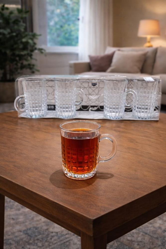 Elegant square-designed glass tea cup set with handle