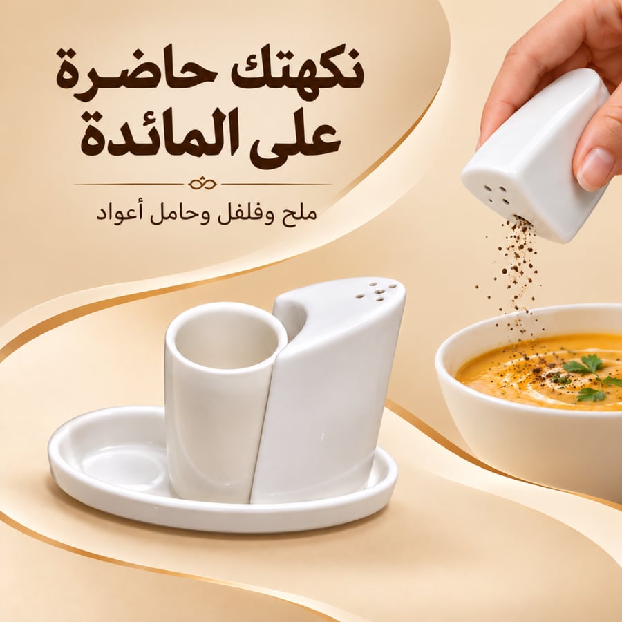 طقم ملح وفلفل أبيض منحني مع حامل أعواد