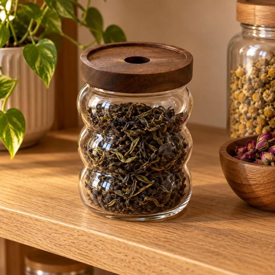برطمان زجاجي بغطاء خشبي